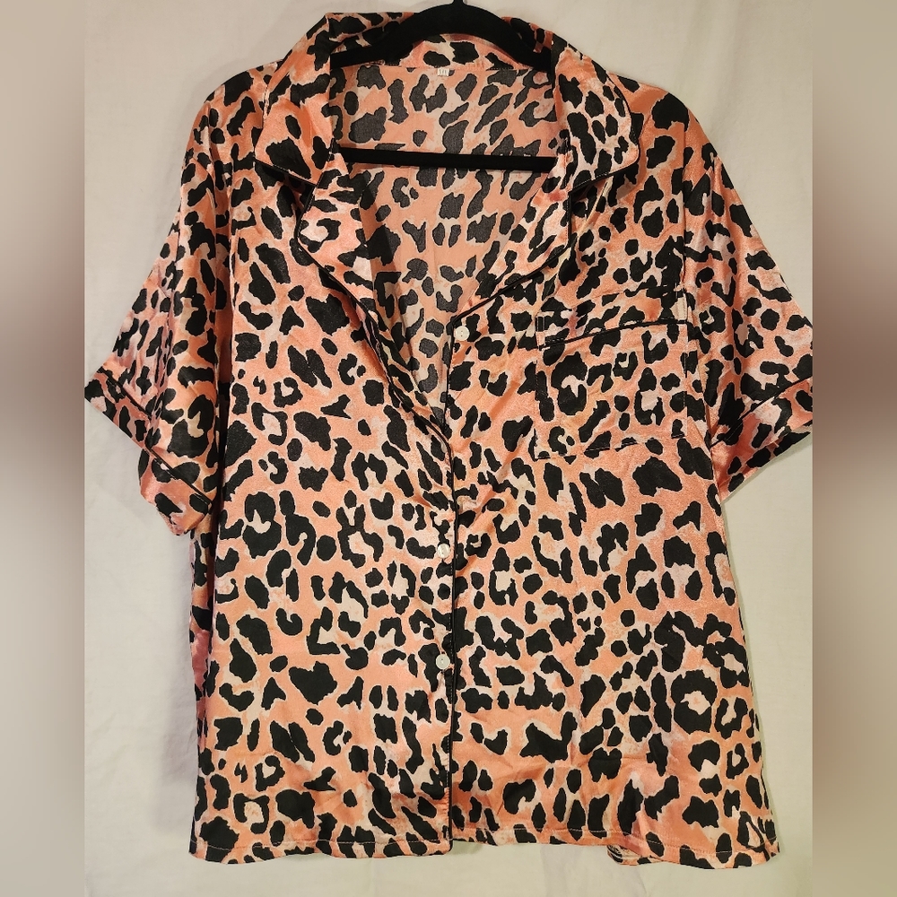 3x Pink lepard print silk pajamas set NWT